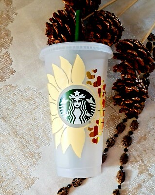 Sunflower Style Starbucks Tumbler 710ml mit Strohhalm & Deckel Mehrweg Kaltgetränkebecher