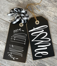 Welcome Sign Home Sweet Home Hanging Front Door Buffalo Plaid Handmade 14"