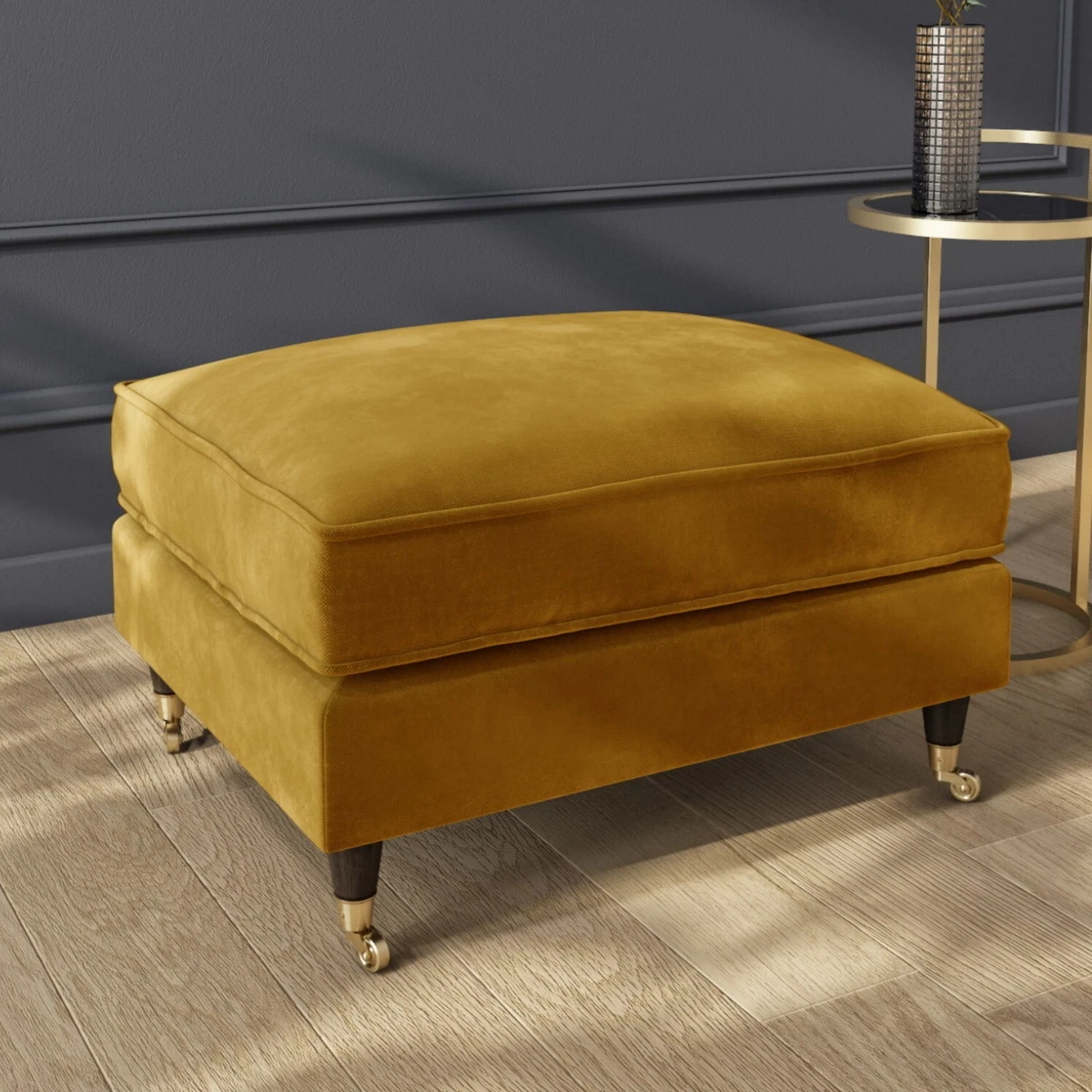 Mustard yellow cheap velvet footstool