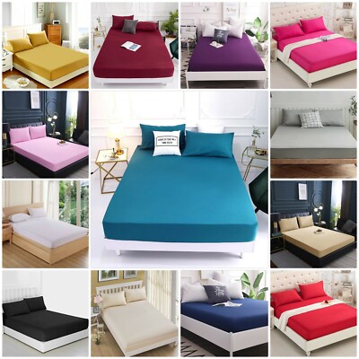 Plain Dyed Flat Bed Sheet Bed Sheet /& Pillow Case 100/% Egyptian 50//50 PolyCotton