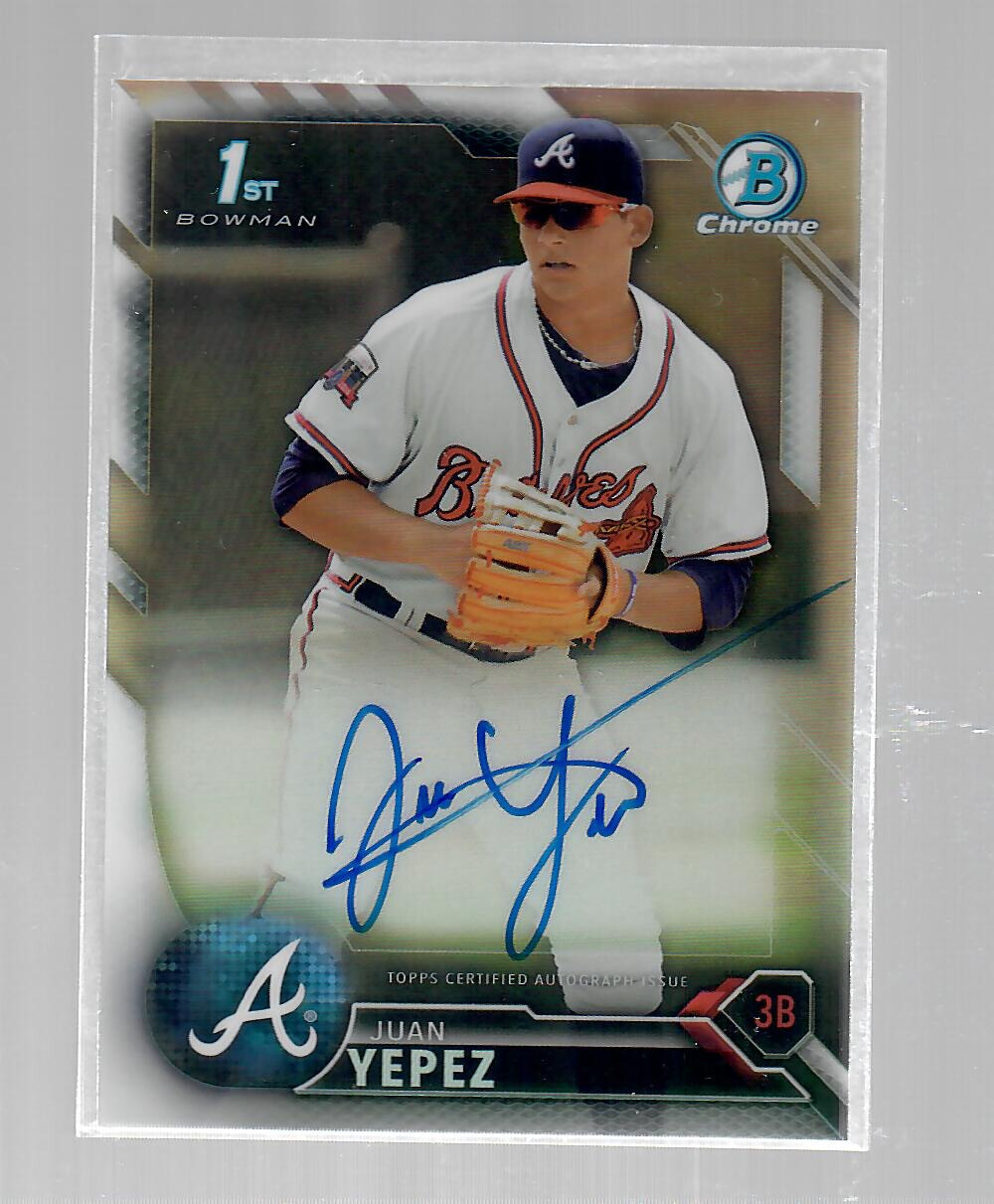 Juan Yepez 2016 1st Bowman Chrome Refractor Auto 270/499 Rc Autograph Prospect