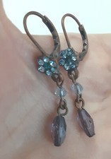 Crystal Rhinestone Flower Dangle Earrings Leverback