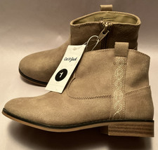 NWT Cat  Jack Aura Girls 1 Tan Faux Suede Zip Cushion Comfort Flat Ankle Boots