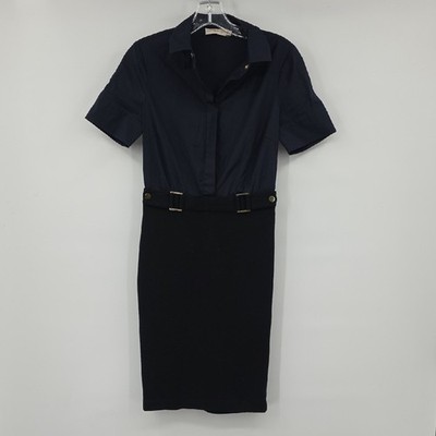 TORY BURCH Navy & Black Cotton & Wool Blend Dress Style#30142410 Size XS