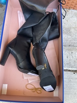 Stuart Weitzman Highland Black Faux Leather Heel Over the Knee Round Toe Boots