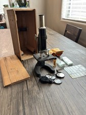 Vintage Edmund 300X Microscope With Original Wooden Box, Balsam Cement.