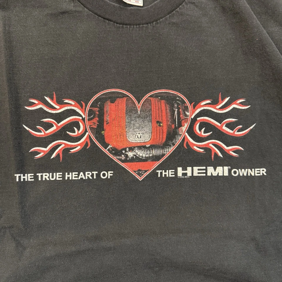 Camiseta Dodge HEMI Heart Flames 2005 vintage XL negra Murina EE. UU. Mopar Foto 3 de 4