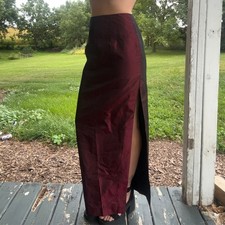 Vintage 80s 90s Jessica McClintock Gunne Sax Burgundy Taffeta Maxi Skirt Size 7