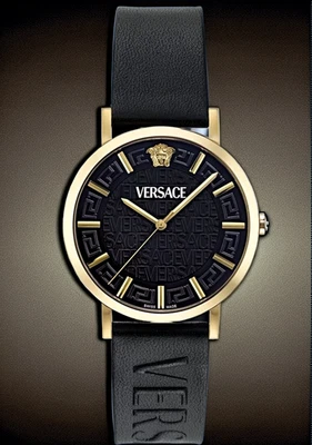 Versace Herren Uhr Greca Slim Gold Schwarz Leder VE8Q00224 - Bild 1 von 2