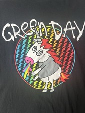 Green Day Band T Shirt Mens XL Black Rainbow Vomit Unicorn Graphic Punk Rock Tee