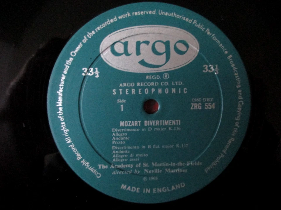 Mozart - 3 Divertimenti for Strings / Marriner / Argo ZRG 554 Ed1 Oval '68 NM/NM - Image 2 of 3