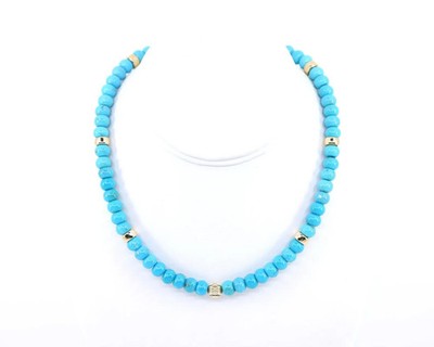 8mm Sleeping Beauty Turquoise Necklace Gold Accent Choker Minimalist Jewelry