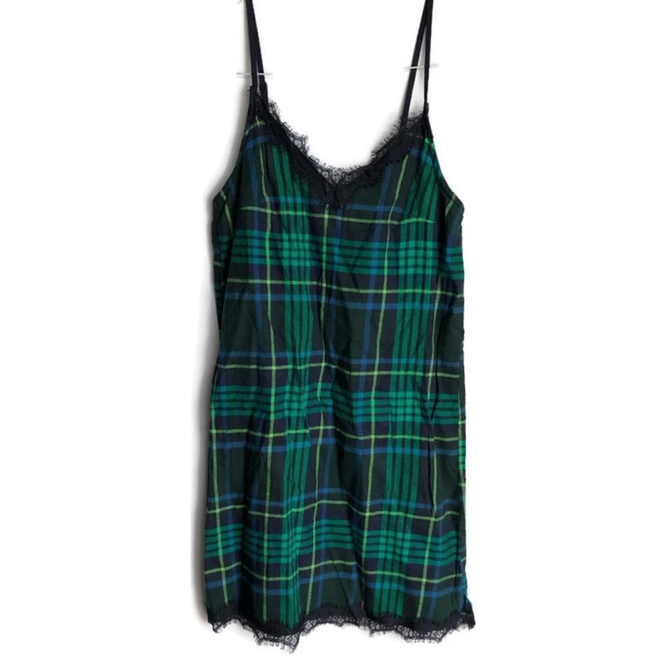 Vestido camisón aerie a cuadros pestañas encaje cuello en V franela encaje pj talla XXS Foto 2 de 4