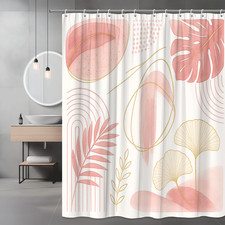 Boho Pink Floral Shower Curtain with Gold Accents