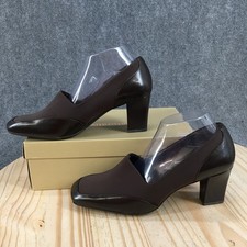 Naturalizer Follie Pump Shoes Womens 9.5 Wide Heels Square Casual Leather Brown