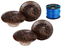 4x Pyle Marine 6.5'' Round Waterproof Camo Speakers, 16-G 50 Foot Tinned Wire