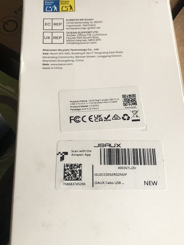USB-C toUSB-C Cable 6.6ft 100W Right-Angle Fast Charge Nylon Braided L-Shape 2Pk - Picture 3 of 5