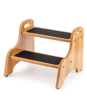 Wooden 2 Step Stool, Non-Slip Surface with Handles, 350 lb Capacity, Compact ...