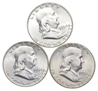 Choice Unc 1954 P+D+S Franklin Half Dollar Gem BU Collection Lot Set *2055