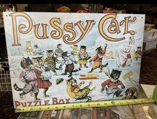 &ldquo; NEW &ldquo; PUSSY CAT TIN SIGN WINTER SCENE 16"x 11" MADE OHIO 1994 F/STORE DISPLAY.
