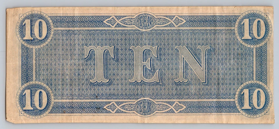 1864 $10 Confederate States of America Civil War Banknote Richmond Currency - Image 2 of 2