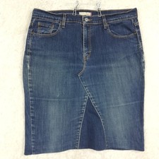 Vtg Levi's Womens Denim Skirt 515 Tulip Medium Wash Whiskering Knee Length 14