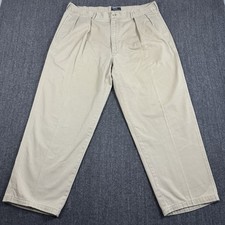 Vintage Polo Ralph Lauren Mens 38x30 Khaki Chino Pants Pleated Made USA Cotton