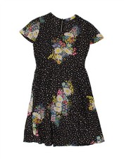 VINTAGE Womens A-Line Dress UK 10 Small Navy Blue Floral BL36