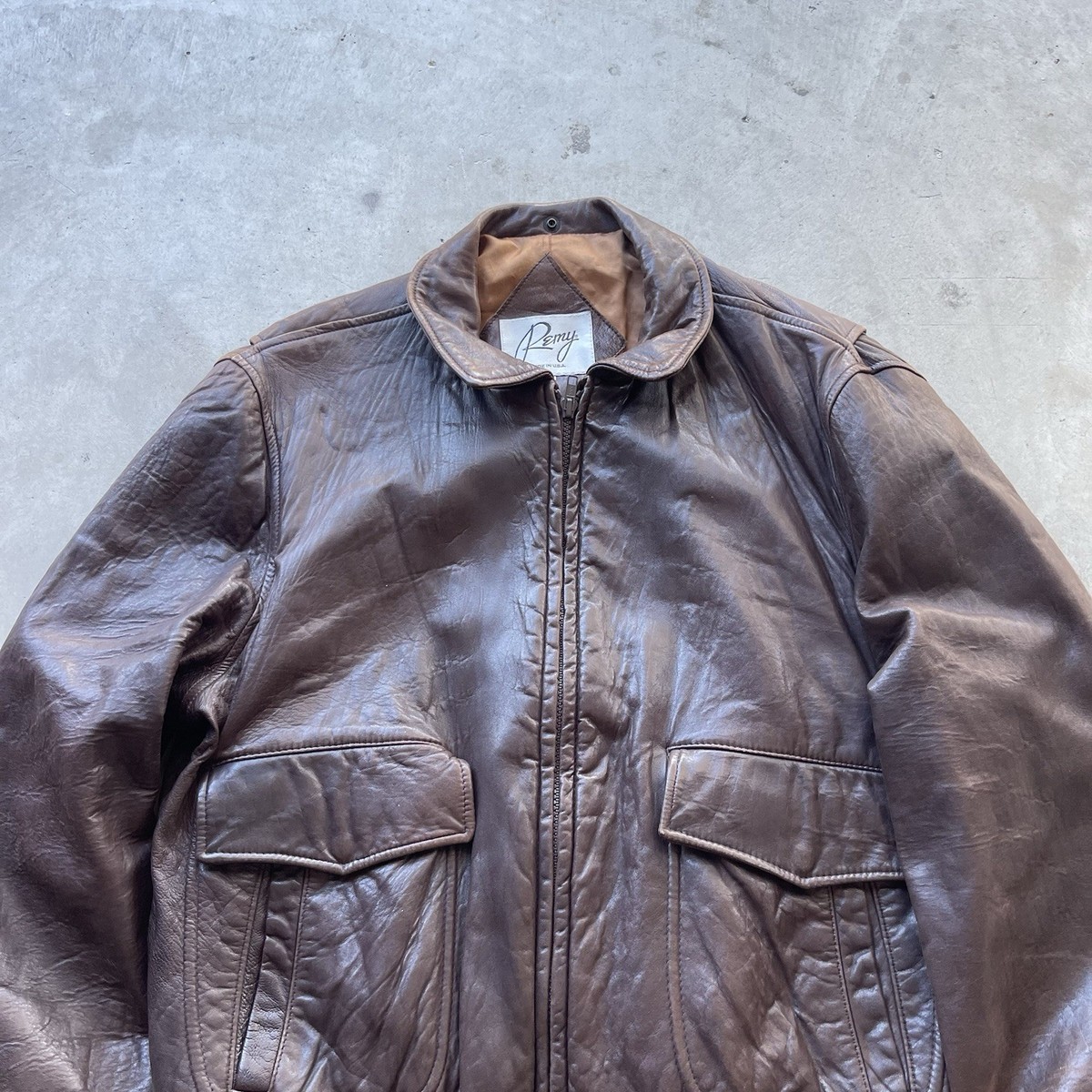 Vintage Remy A2 Leather Flight Jacket Mens 40 M Brown Full Zip USA