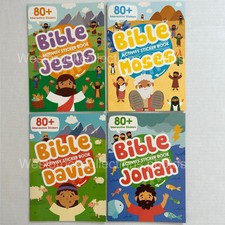 Lot of 4 Bible Activity Books 80 Stickers Jonah, Moses, David  Jesus