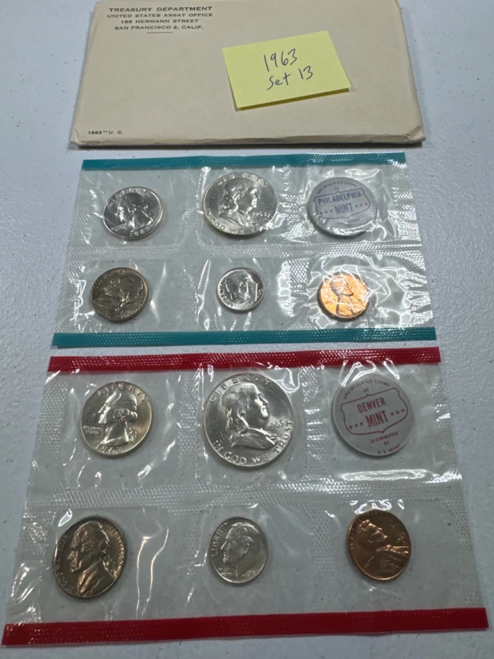 (1) 1963  US MINT SILVER P & D Set,  in all OGP,  w/ 90%  SILVER COINS,   SET 13 - Image 3 of 4