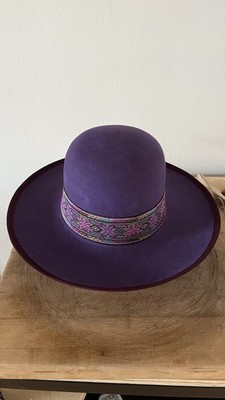 Purple Fur Felt Hat With A Woven Hat Band Size 7 1/8, 57cm