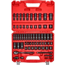 VEVOR 3/8 in Drive Impact Socket Set 64 Piece SAE 5/16 to 1 in Metric 6-24 mm
