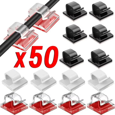 50x Self Adhesive Cable Clips Mounts Wire Conduit Tubing Nylon Sticky Pads 