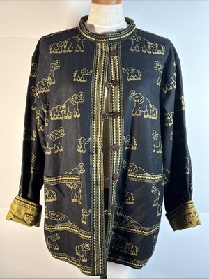 Belma Reversible Jacket Elephant One Size Button Front Pockets NWT Black Green