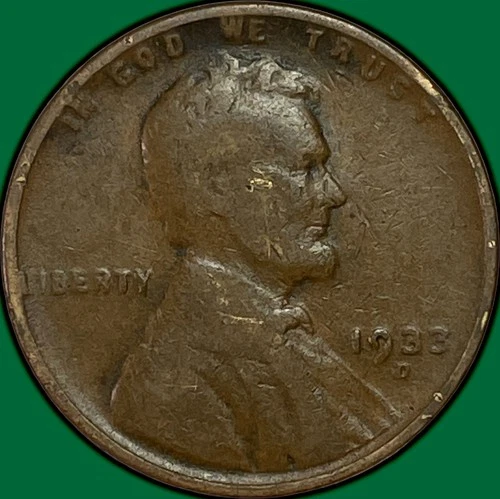 1933-D Lincoln Wheat Cent Fine F Coin #34952