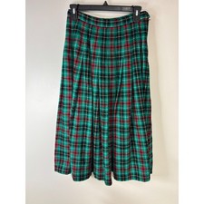 Pendleton Classic Plaid Wool Pleated Midi Skirt Size 8 Green Red Black