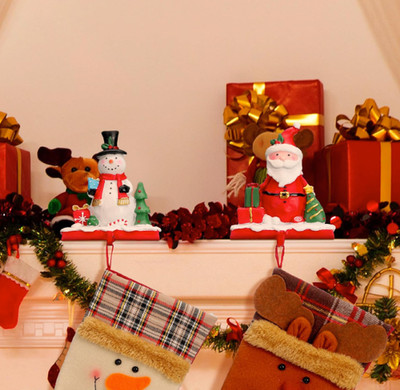 2 Pcs Christmas Stocking Holders for Mantle Resin Santa Snowman Mantle Stocking