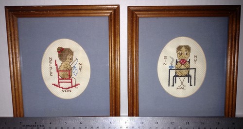 Set Vintage His & Hers Arachidi Corniciato Punto Croce Finito Ago Gin Dado - Foto 5 di 5