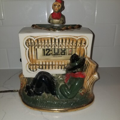 Vintage TV 1949 Ceramic Roll/Flip Clock, Monkey 9''x8'' Clock Not Wkg, Read