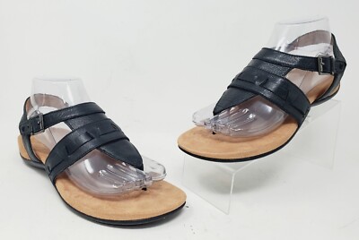 Vionic Lupe Leather Flat Sandals Womens Size US Black Ankle