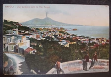 vtg postcard Italy Napoli, dal Vomero con la Via Tasso volcano unposted