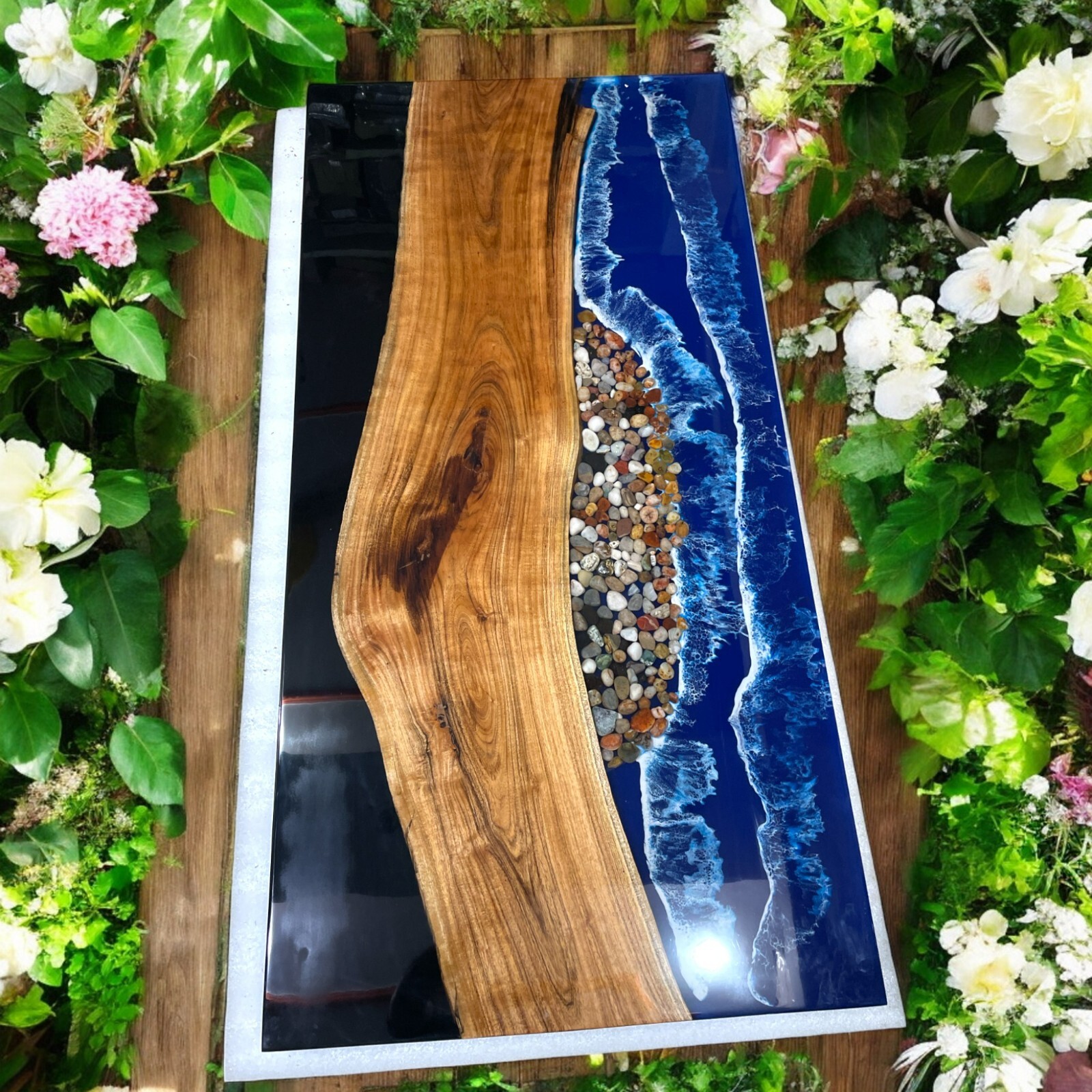 Blue Ocean Wave Epoxy Resin Dining Table Handmade Art Deco Living Room Furniture