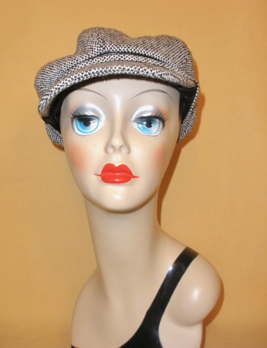 Ladies Black & White Tweed Newsboy Hat by Nine & Co. - Retro Celebrity Look - Picture 2 of 10