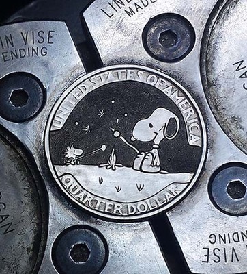 Coalburn classic Hobo Nickel engraved Snoopy Woodstock Washington quarter.