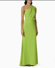 795 Badgley Mischka Women's Green Draped One-Shoulder Gown Dress Size 14