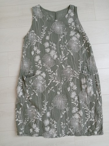 Made in Italy Kleid Langenlook Khaki Pusteblume mit Taschen -UK 12 14 16 18 - Bild 6 von 12