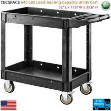TECSPACE 2-Tier 640 lbs Black Heavy Duty Service Utility Tool Cart (32"Lx17.6"W)