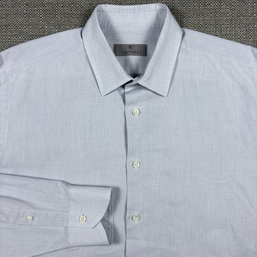 CANALI Men's Shirt 16 1/2 16.5 42 Long Sleeve Classic Fit White Made in Italy
