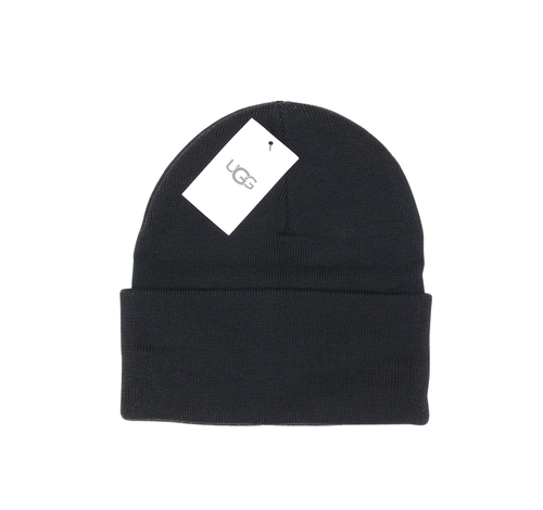 UGG L53107 Mens Black Solid Knit High Foldover Cuff Hat One Size - Picture 2 of 4